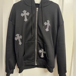 SHEIN Black Hoodie with Silver Crosses